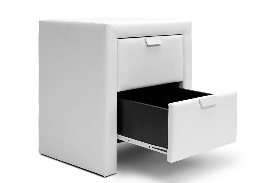 Frey White Upholstered Modern Nightstand