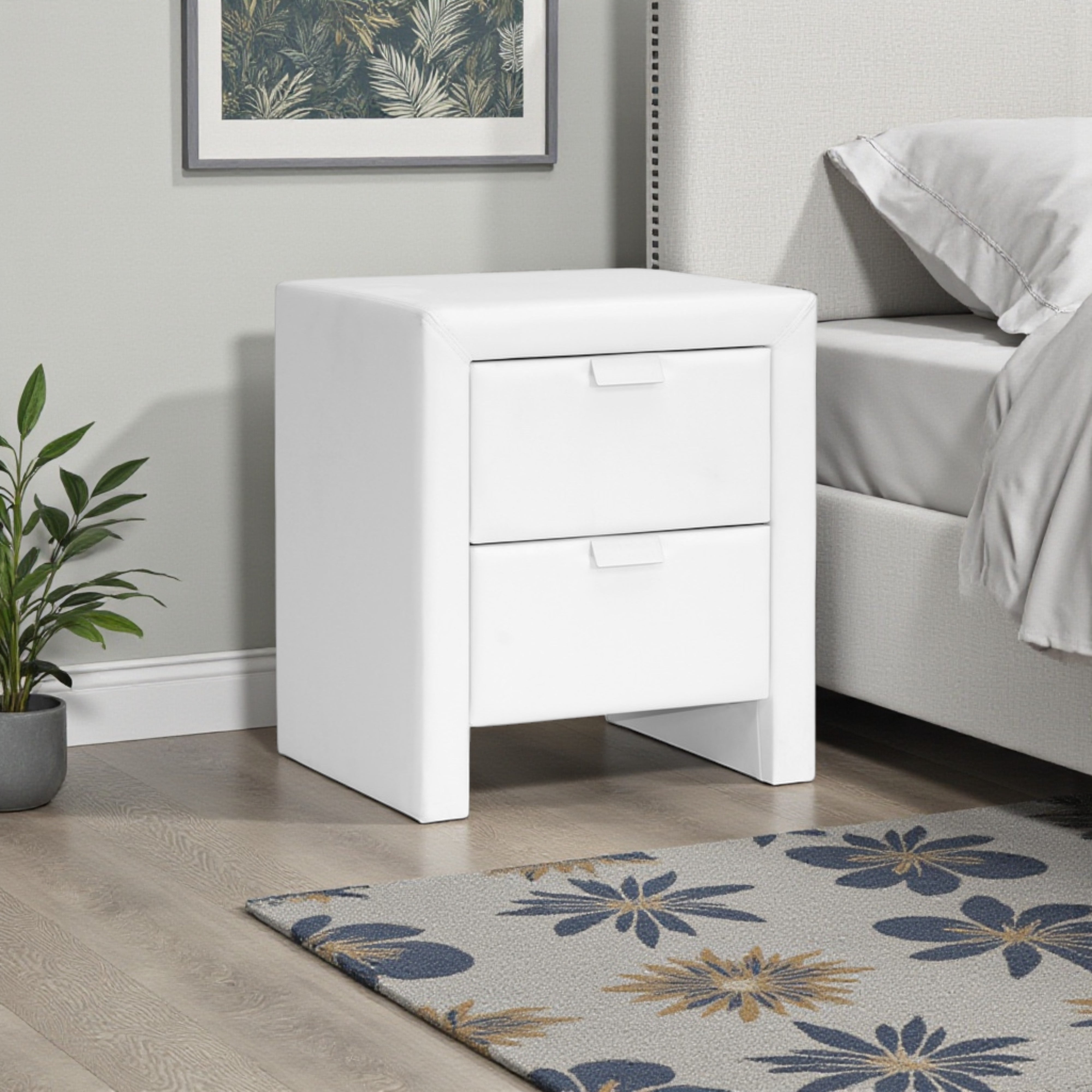 Frey White Upholstered Modern Nightstand