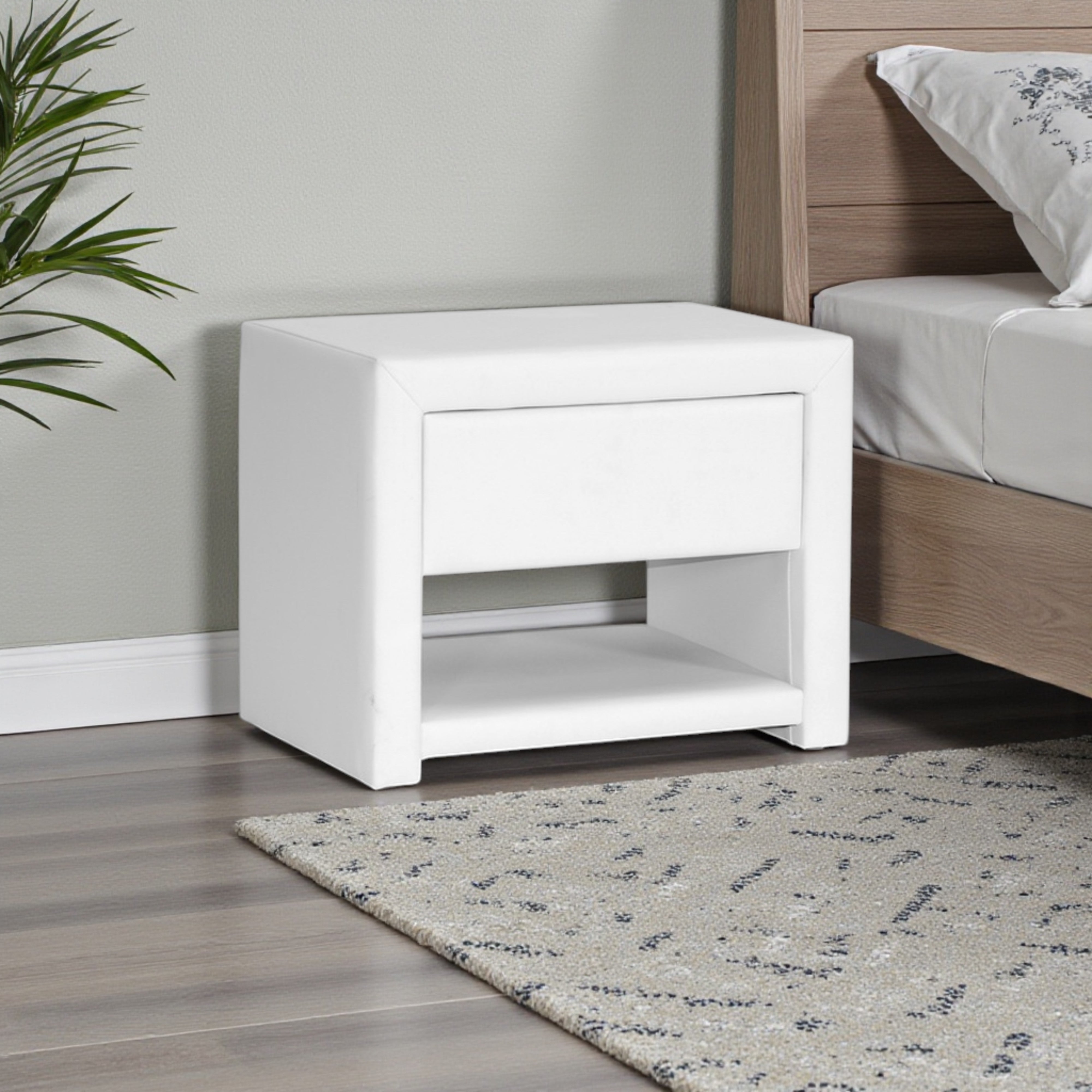 Massey White Upholstered Modern Nightstand