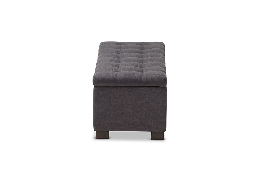 Roanoke Modern and Contemporary Dark Grey Fabric Upholstered Grid-Tufting Storage Ottoman Bench