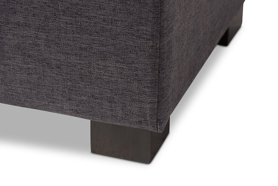 Roanoke Modern and Contemporary Dark Grey Fabric Upholstered Grid-Tufting Storage Ottoman Bench