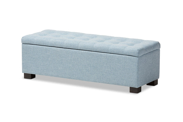 Roanoke Modern and Contemporary Light Blue Fabric Upholstered Storage Ottoman Bench