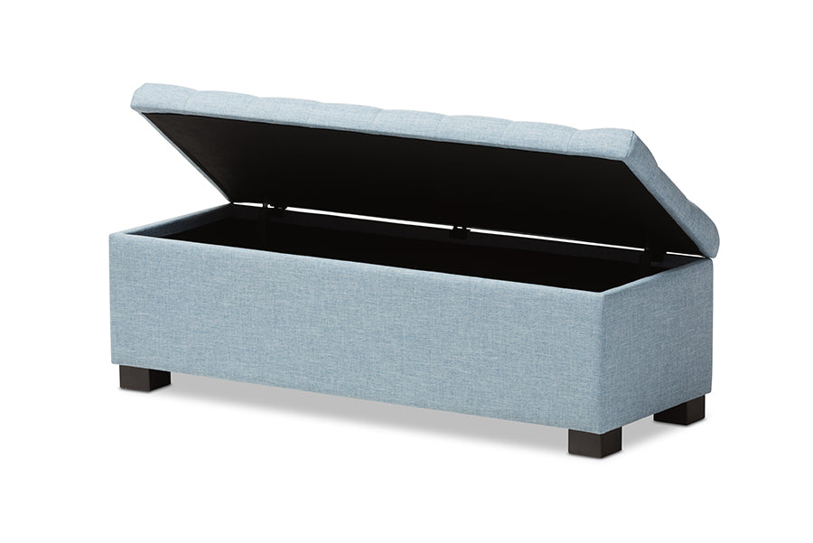 Roanoke Modern and Contemporary Light Blue Fabric Upholstered Storage Ottoman Bench