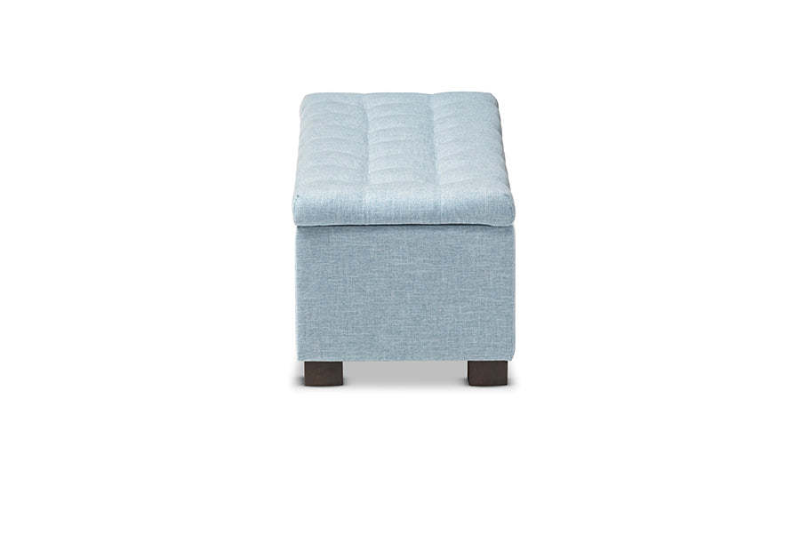 Roanoke Modern and Contemporary Light Blue Fabric Upholstered Storage Ottoman Bench