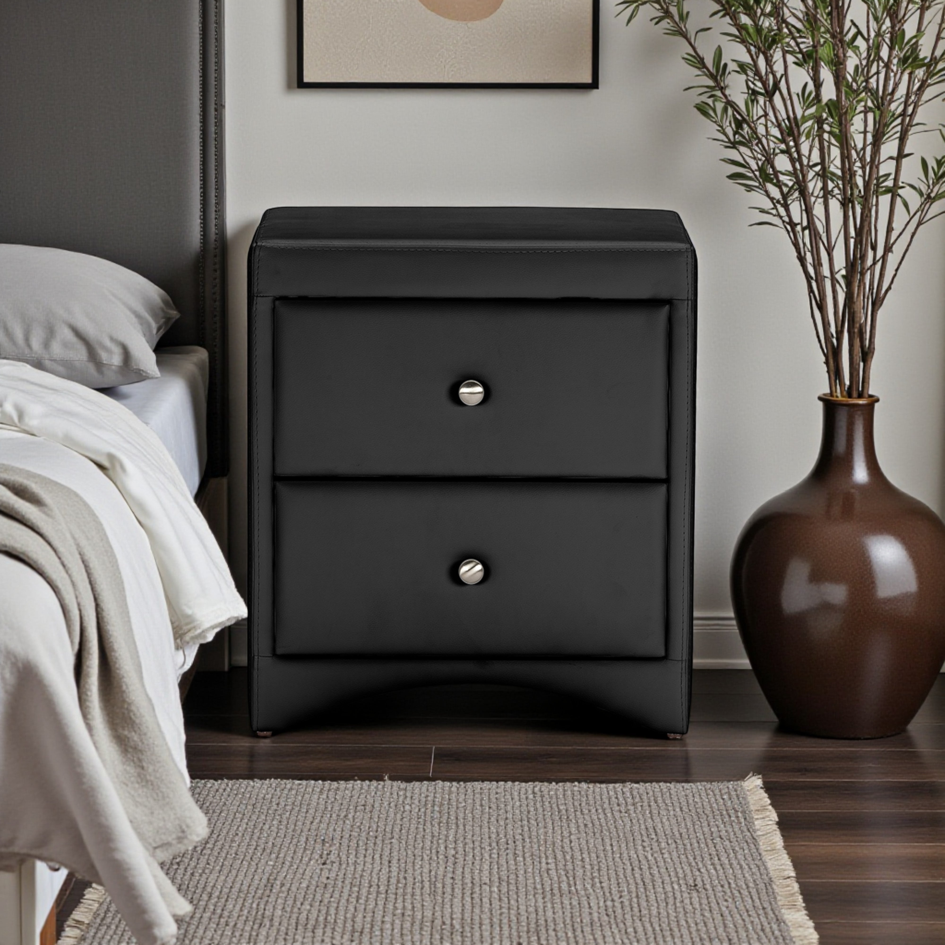 Dorian Black Faux Leather Upholstered Modern Nightstand