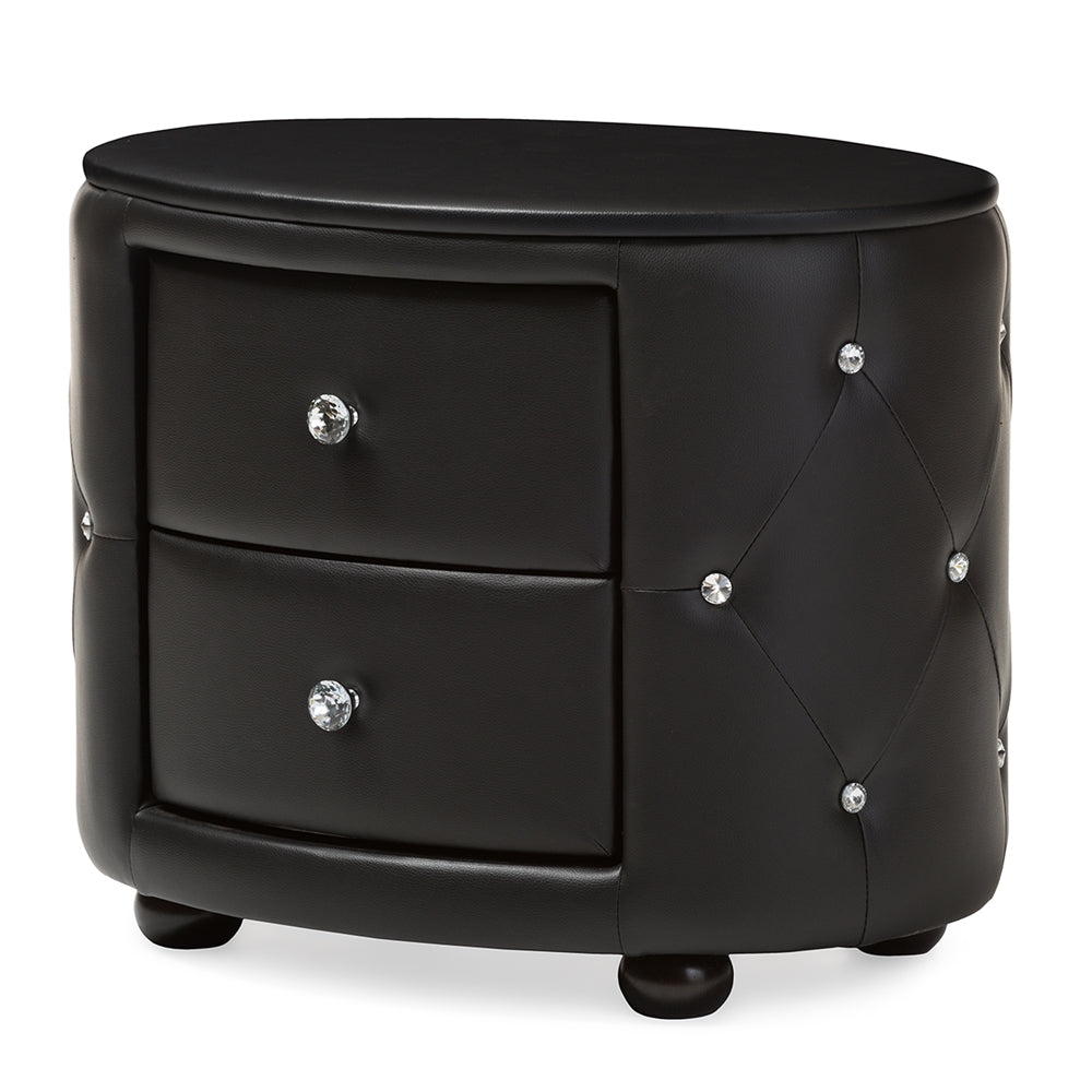 Davina Hollywood our Style Oval 2-drawer White Faux Leather Upholstered Nightstand