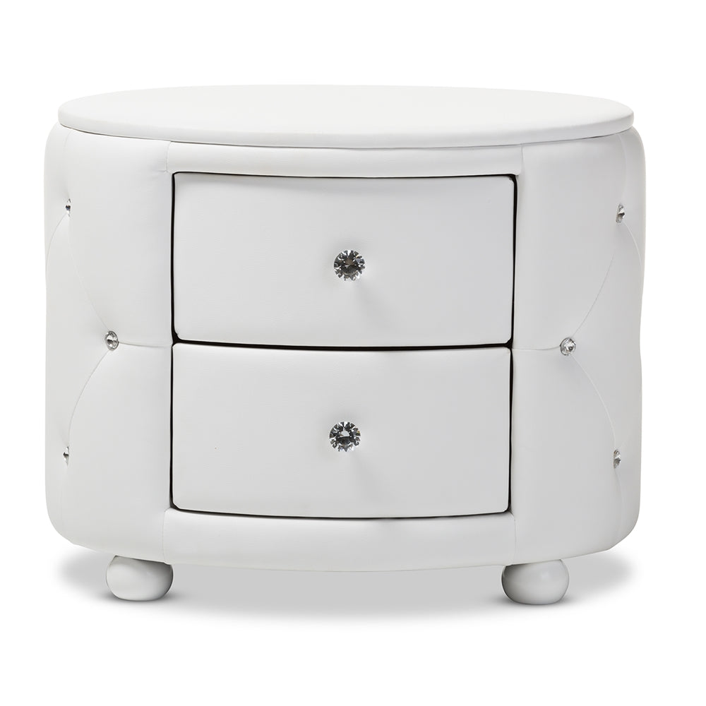Davina Hollywood our Style Oval 2-drawer White Faux Leather Upholstered Nightstand