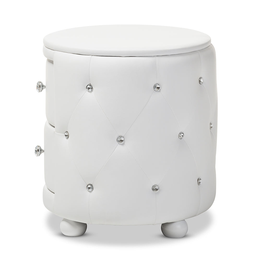 Davina Hollywood our Style Oval 2-drawer White Faux Leather Upholstered Nightstand