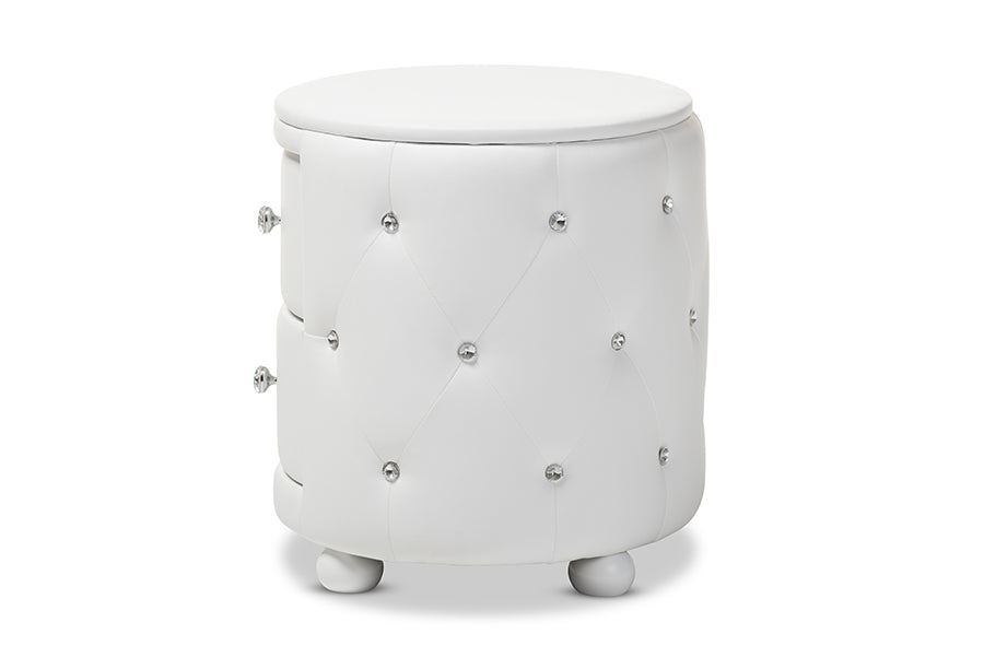 Davina Hollywood our Style Oval 2-drawer White Faux Leather Upholstered Nightstand