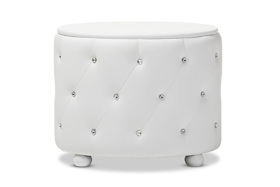 Davina Hollywood our Style Oval 2-drawer White Faux Leather Upholstered Nightstand