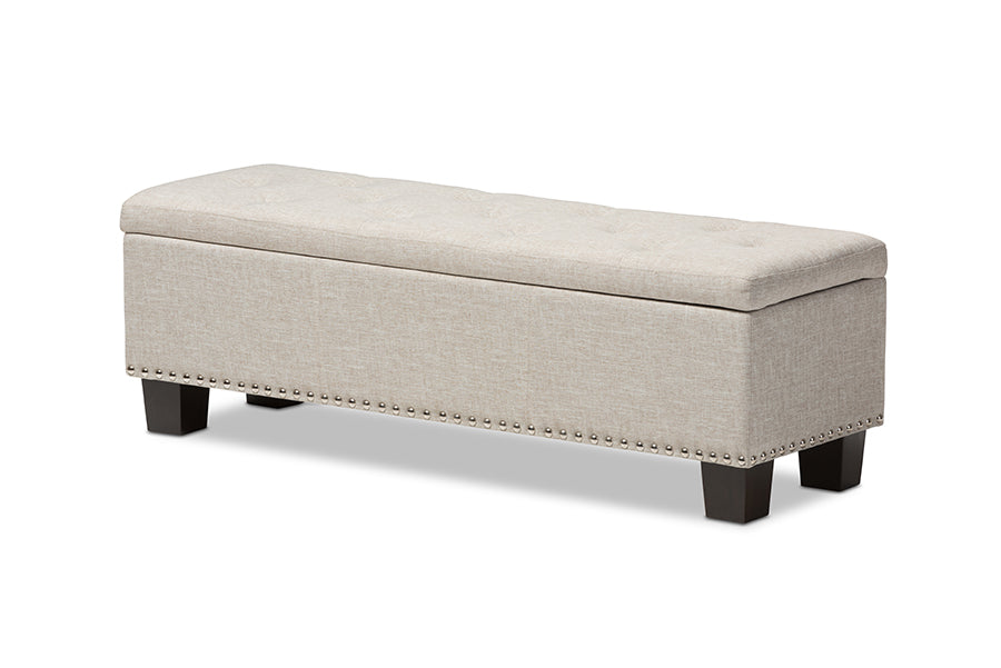 Hannah Modern and Contemporary Beige Fabric Upholstered Button-Tufting Storage Ottoman Bench