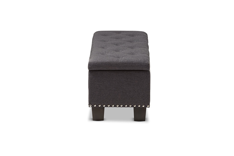 Hannah Modern and Contemporary Dark Grey Fabric Upholstered Button-Tufting Storage Ottoman Bench