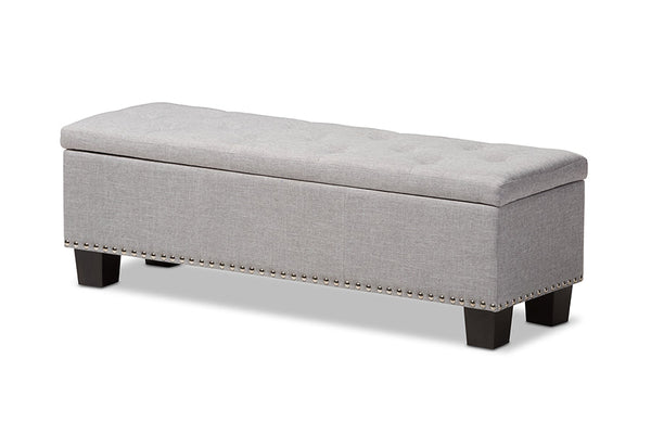 Hannah Modern and Contemporary Grayish Beige Fabric Upholstered Button-Tufting Storage Ottoman Bench