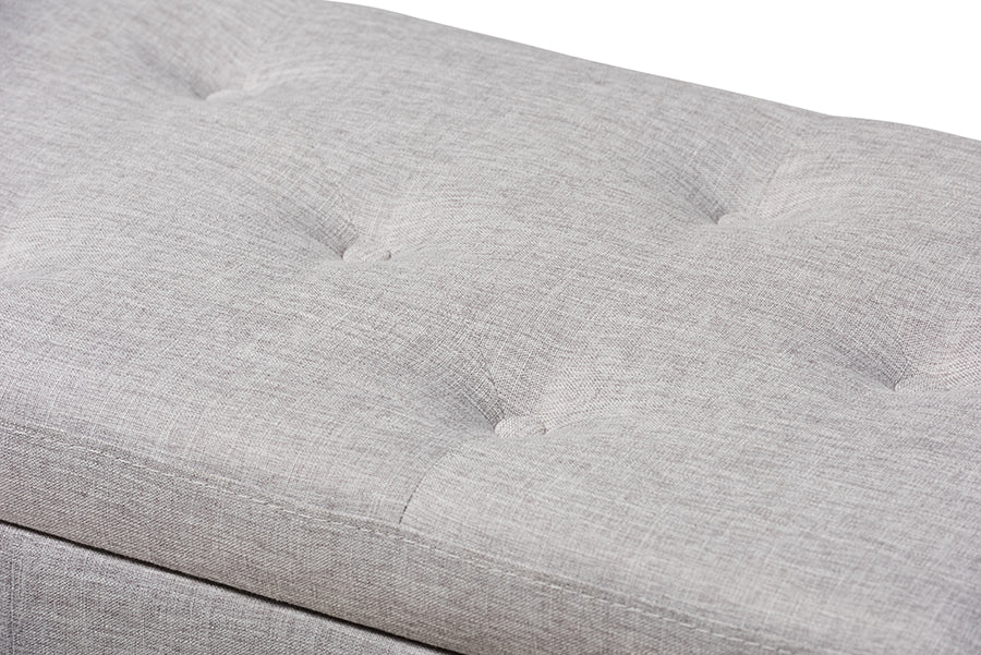 Hannah Modern and Contemporary Grayish Beige Fabric Upholstered Button-Tufting Storage Ottoman Bench