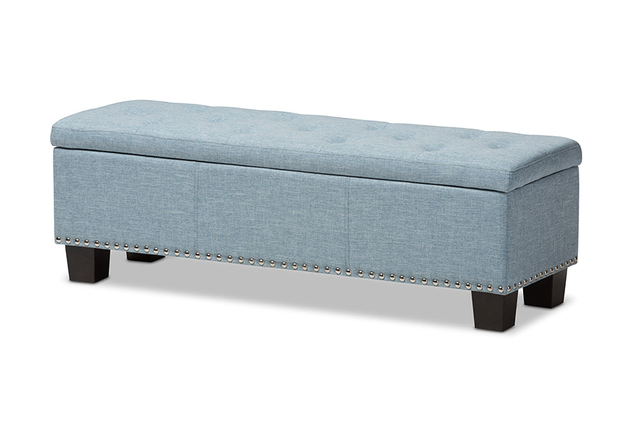 Hannah Modern and Contemporary Light Blue Fabric Upholstered Button-Tufting Storage Ottoman Bench