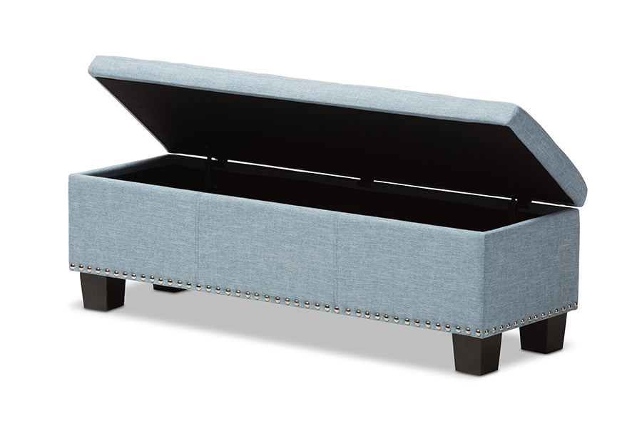 Hannah Modern and Contemporary Light Blue Fabric Upholstered Button-Tufting Storage Ottoman Bench