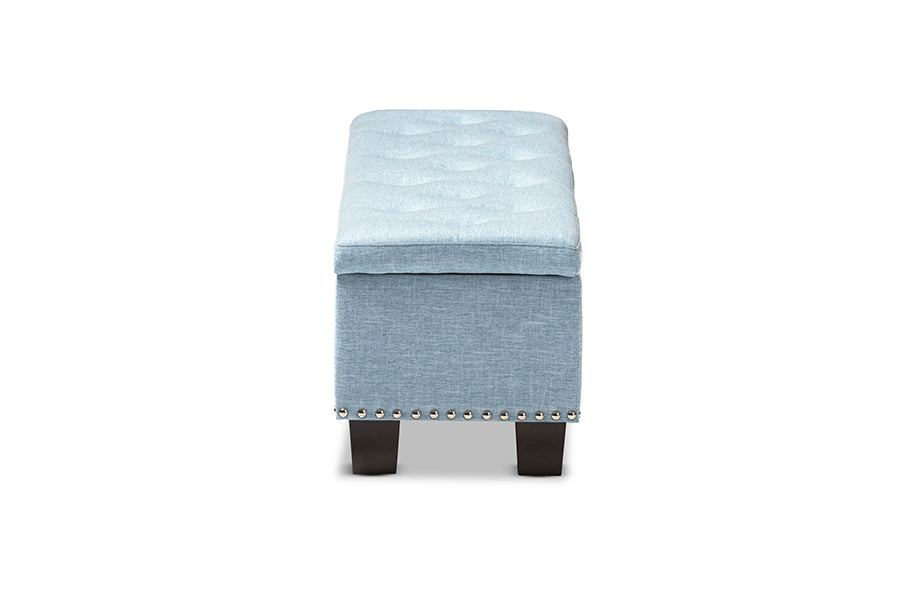 Hannah Modern and Contemporary Light Blue Fabric Upholstered Button-Tufting Storage Ottoman Bench