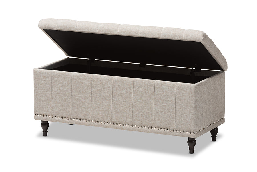 Kaylee Modern Classic Beige Fabric Upholstered Button-Tufting Storage Ottoman Bench