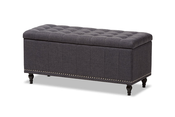 Kaylee Modern Classic Dark Grey Fabric Upholstered Button-Tufting Storage Ottoman Bench