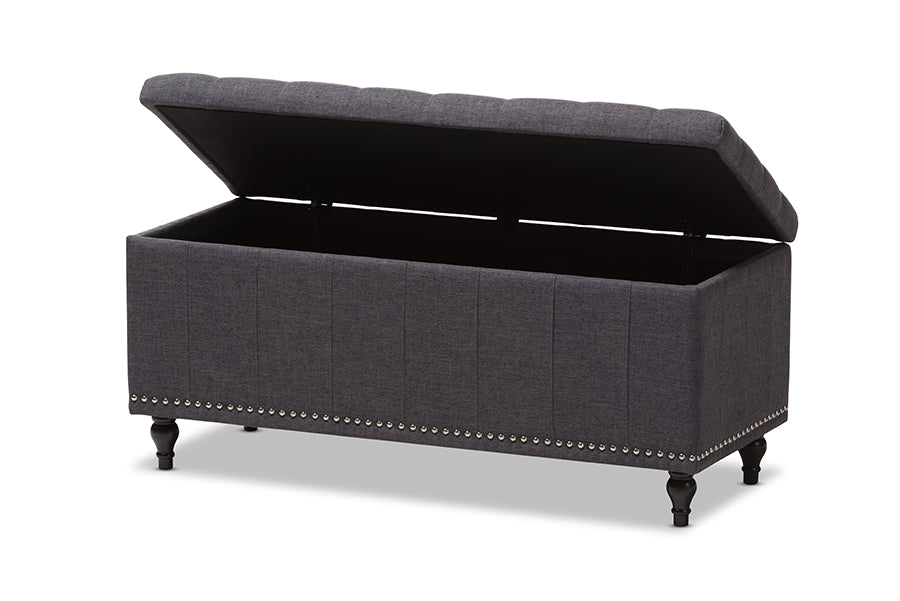 Kaylee Modern Classic Dark Grey Fabric Upholstered Button-Tufting Storage Ottoman Bench