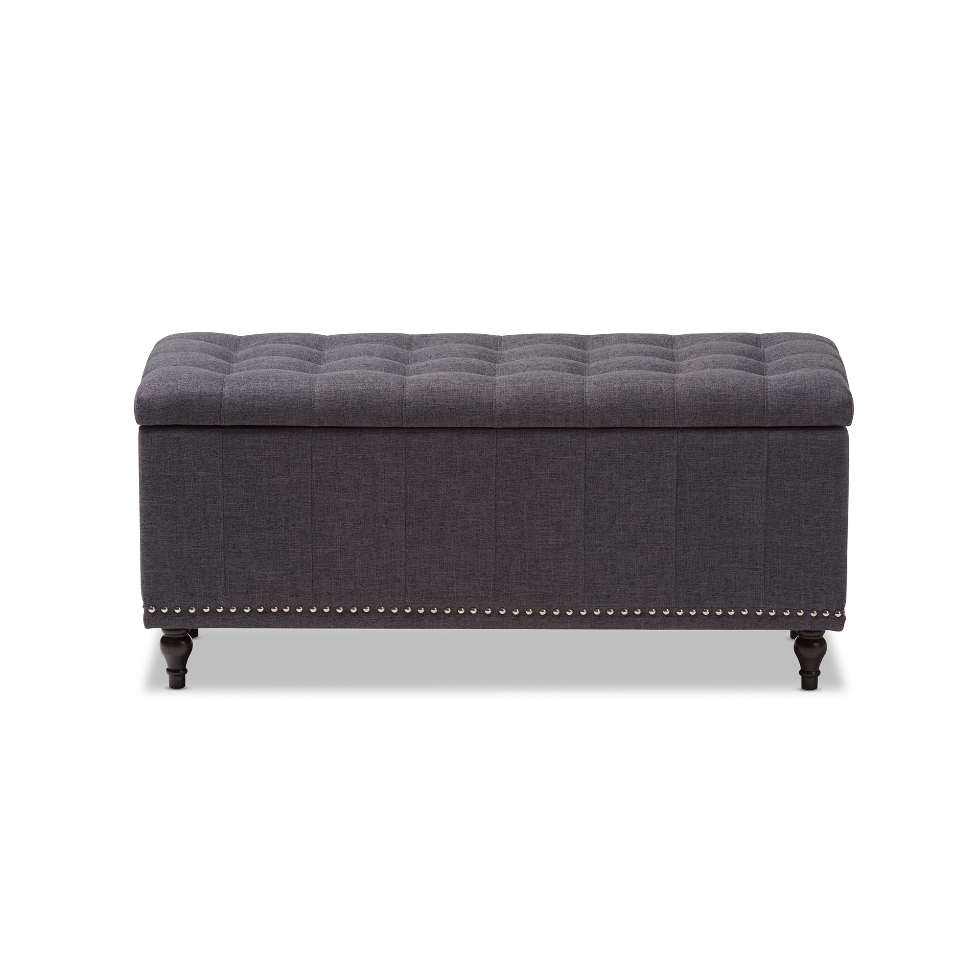 Baxton Studio Kaylee Modern Classic Dark Grey Fabric Upholstered Button-Tufting Storage Ottoman Bench