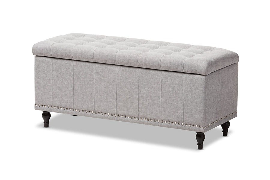 Kaylee Modern Classic Grayish Beige Fabric Upholstered Button-Tufting Storage Ottoman Bench