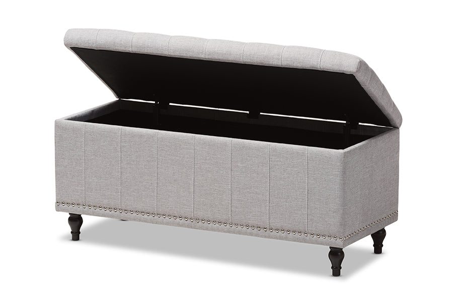 Kaylee Modern Classic Grayish Beige Fabric Upholstered Button-Tufting Storage Ottoman Bench