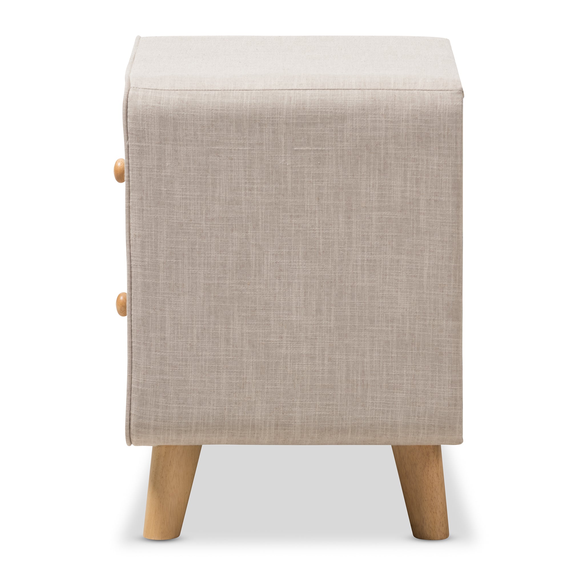 Jonesy Mid-Century Beige Linen Upholstered 2-Drawer Nightstand