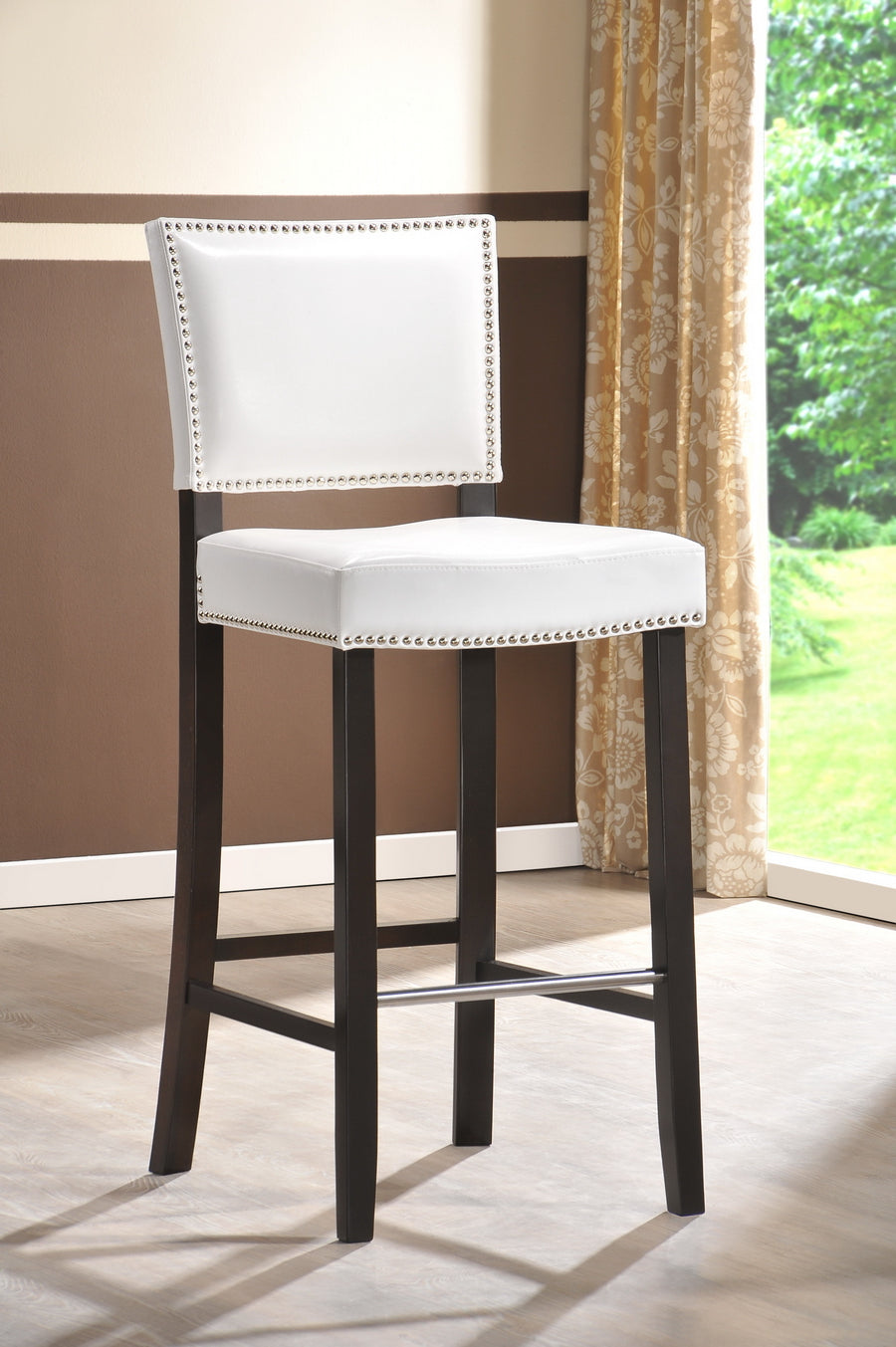 Aries White Modern Bar Stool with Nail Head Trim (Set of 2)