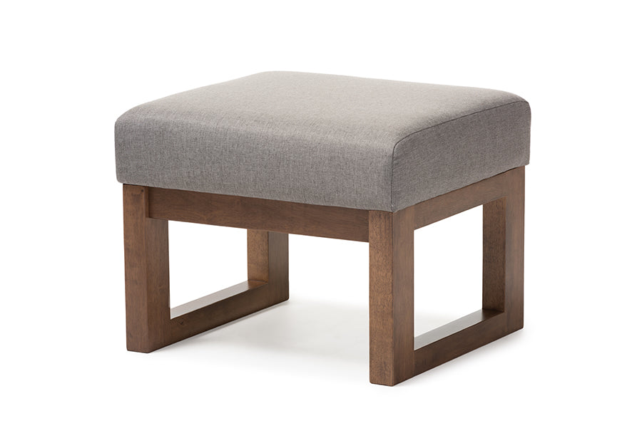 Yashiya Mid-century Retro Modern Grey Fabric Upholstered Ottoman Stool