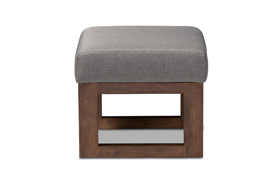 Yashiya Mid-century Retro Modern Grey Fabric Upholstered Ottoman Stool