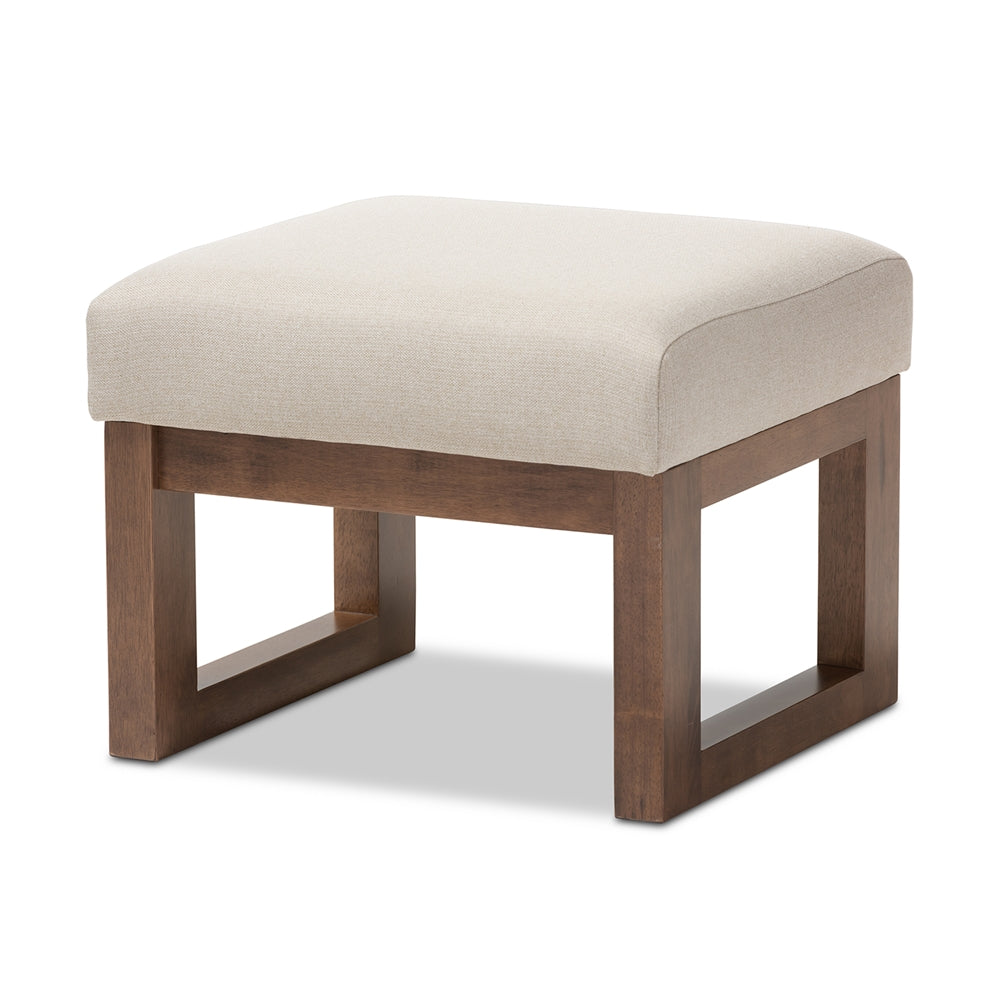 Yashiya Mid-century Retro Modern Light Beige Fabric Upholstered Ottoman Stool