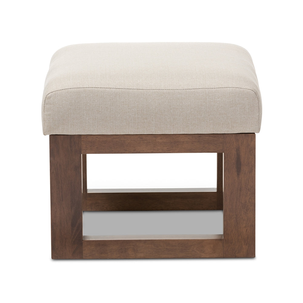 Yashiya Mid-century Retro Modern Light Beige Fabric Upholstered Ottoman Stool