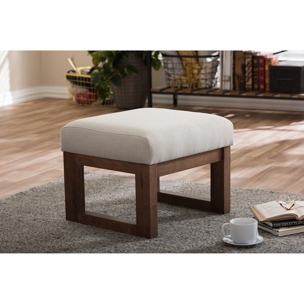 Yashiya Mid-century Retro Modern Light Beige Fabric Upholstered Ottoman Stool