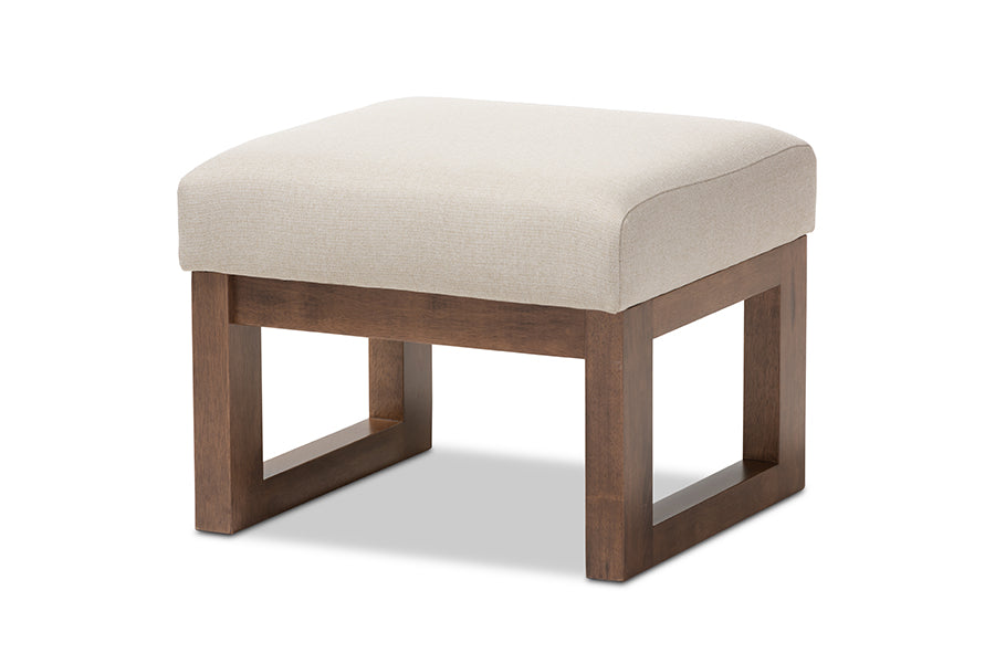 Yashiya Mid-century Retro Modern Light Beige Fabric Upholstered Ottoman Stool