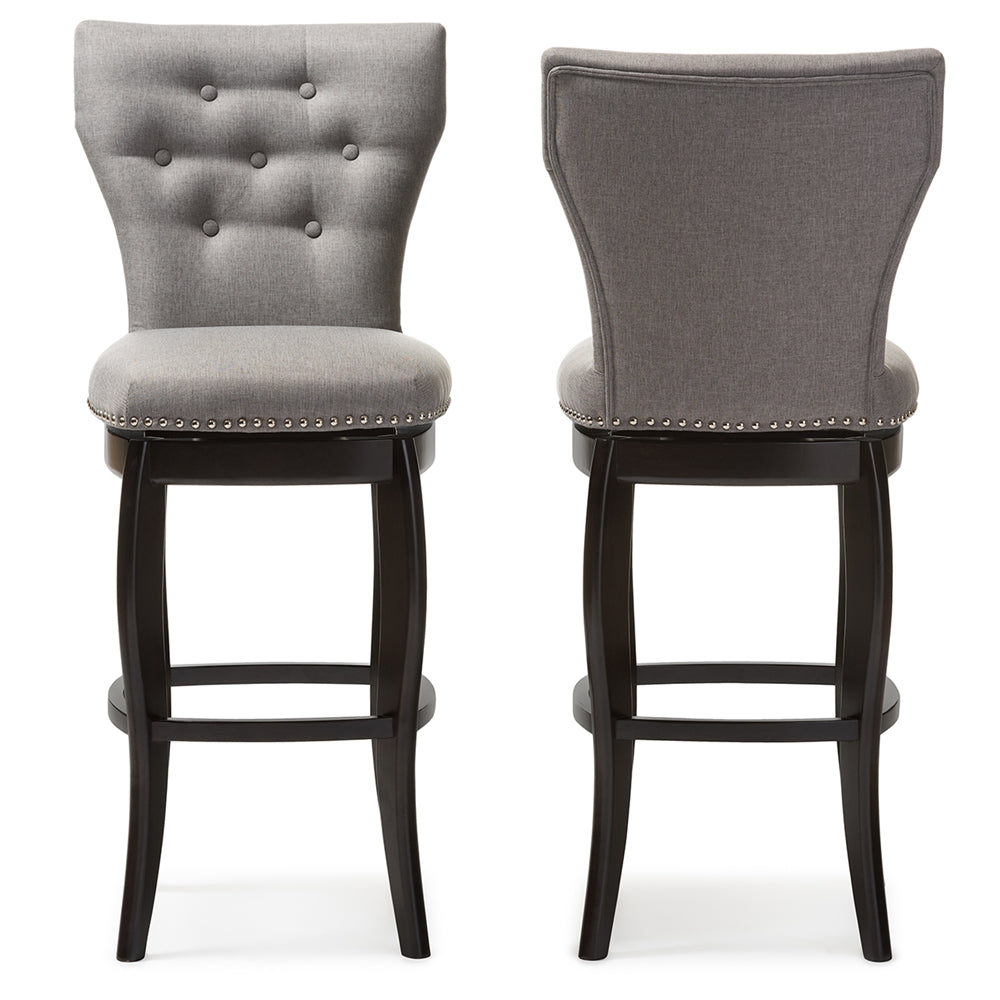 Leonice Modern and Contemporary Grey Fabric Upholstered Button-tufted 29-Inch 2-Piece Swivel Bar Stool Set