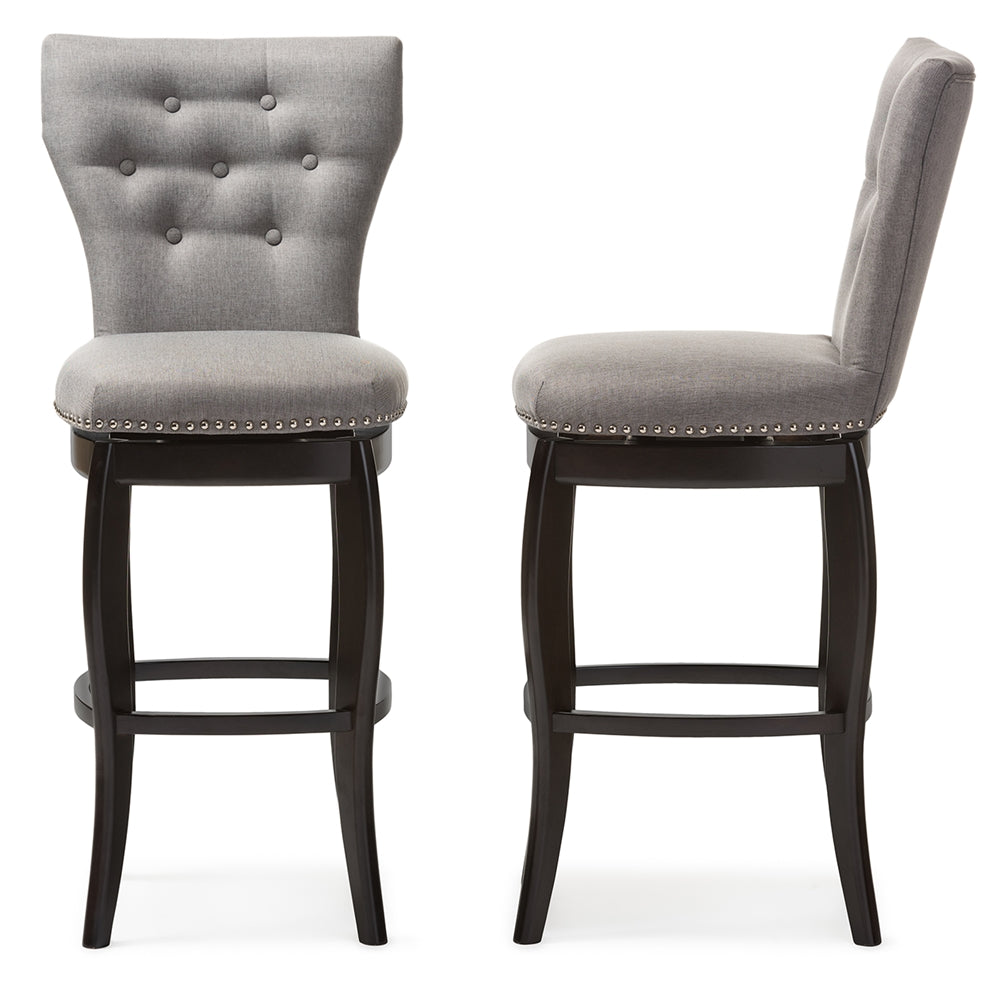 Leonice Modern and Contemporary Grey Fabric Upholstered Button-tufted 29-Inch 2-Piece Swivel Bar Stool Set