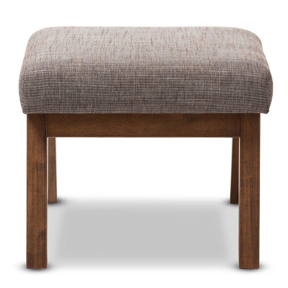Aberdeen Mid-Century Modern Walnut Wood Finishing and Gravel Fabric Upholstered Ottoman