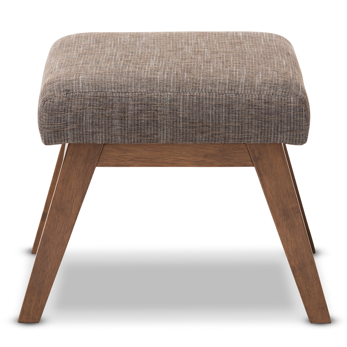Aberdeen Mid-Century Modern Walnut Wood Finishing and Gravel Fabric Upholstered Ottoman