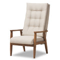 Roxy Mid-Century Modern Walnut Brown Finish Wood and Light Beige Fabric Upholstered Button-Tufted High-Back Chair