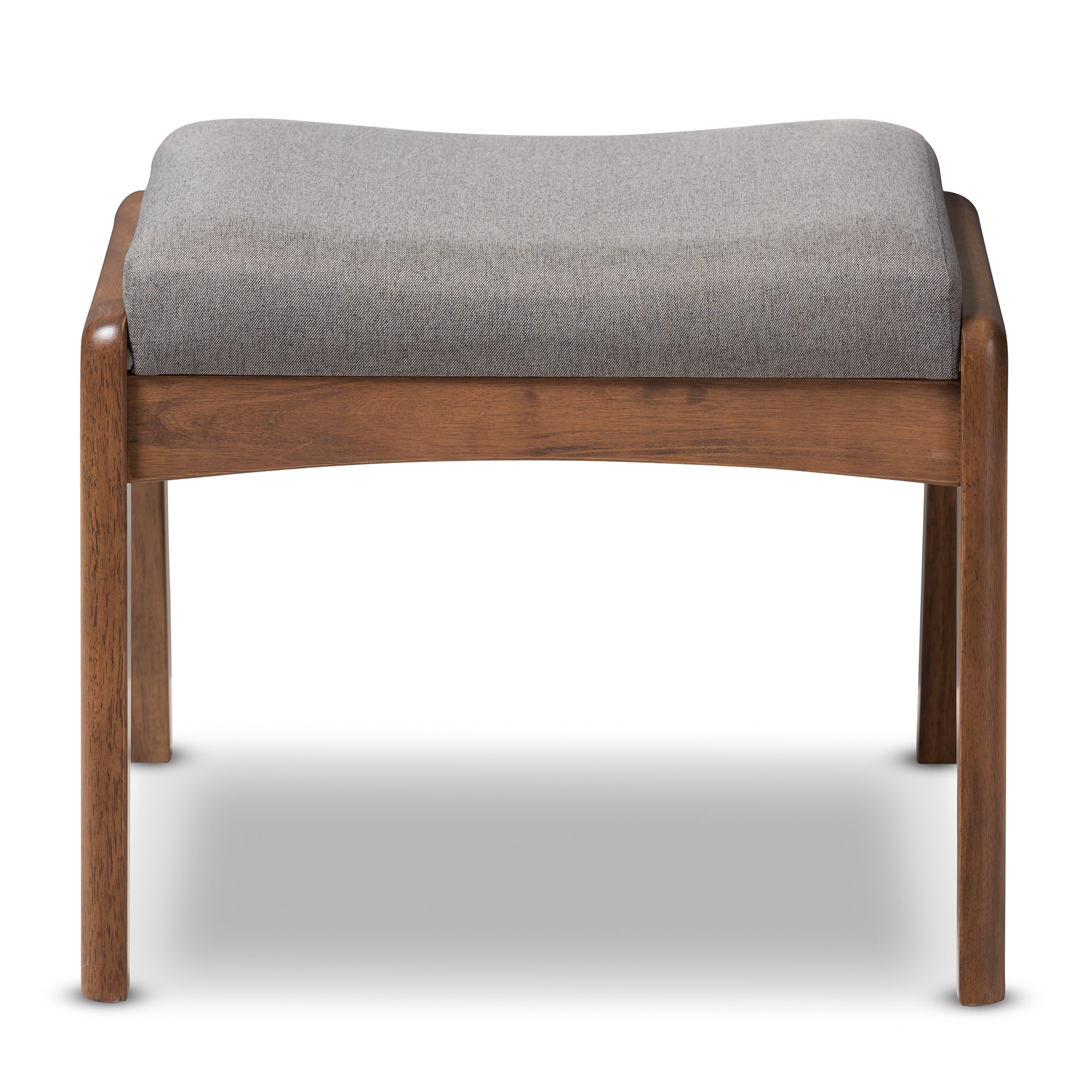 Roxy Mid-Century Modern Walnut Wood Finishing & Grey Fabric Upholstered Ottoman