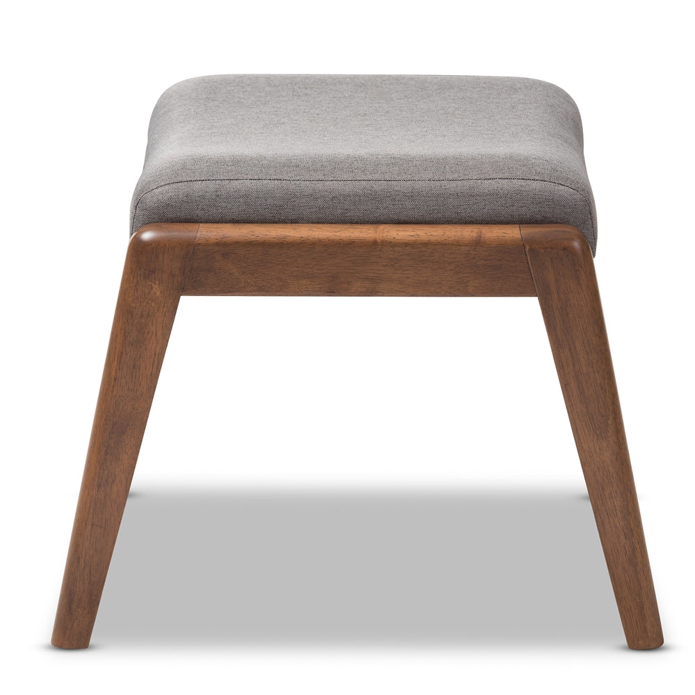 Roxy Mid-Century Modern Walnut Wood Finishing & Fabric Upholstered Ottoman