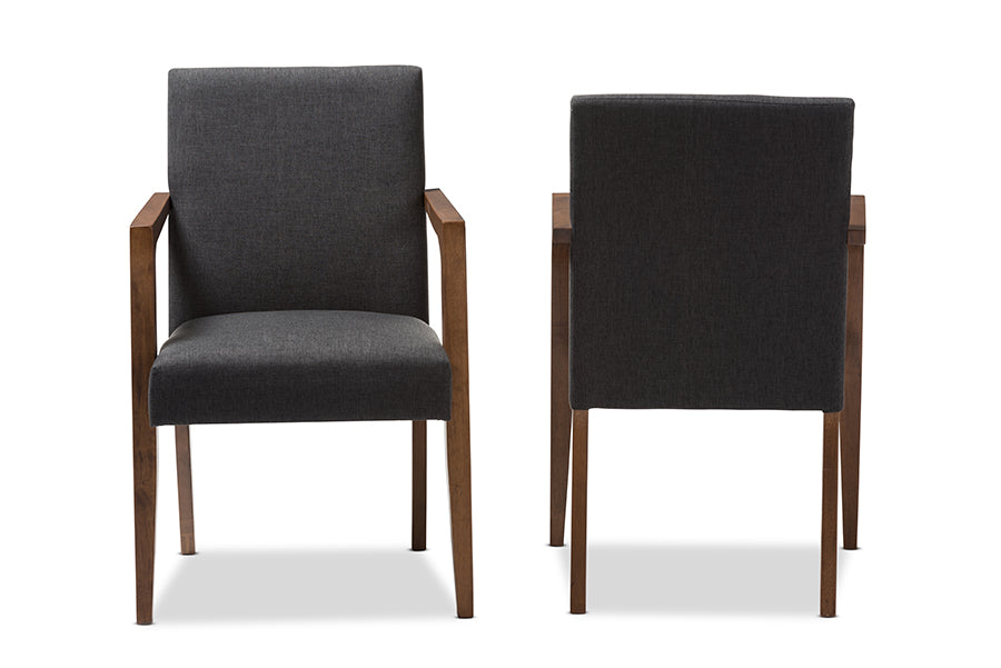 Andrea Mid-Century Modern Dark Grey Upholstered Wooden 2-Piece Lounge Set