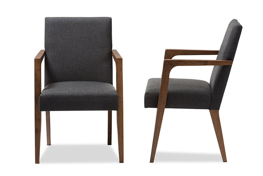 Andrea Mid-Century Modern Dark Grey Upholstered Wooden 2-Piece Lounge Set
