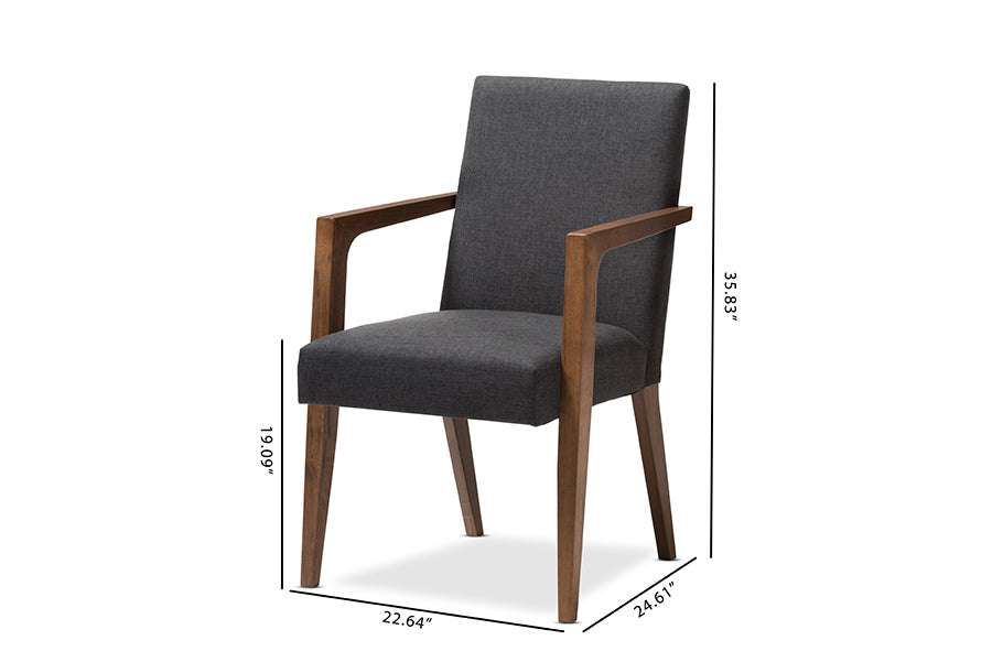 Andrea Mid-Century Modern Dark Grey Upholstered Wooden 2-Piece Lounge Set