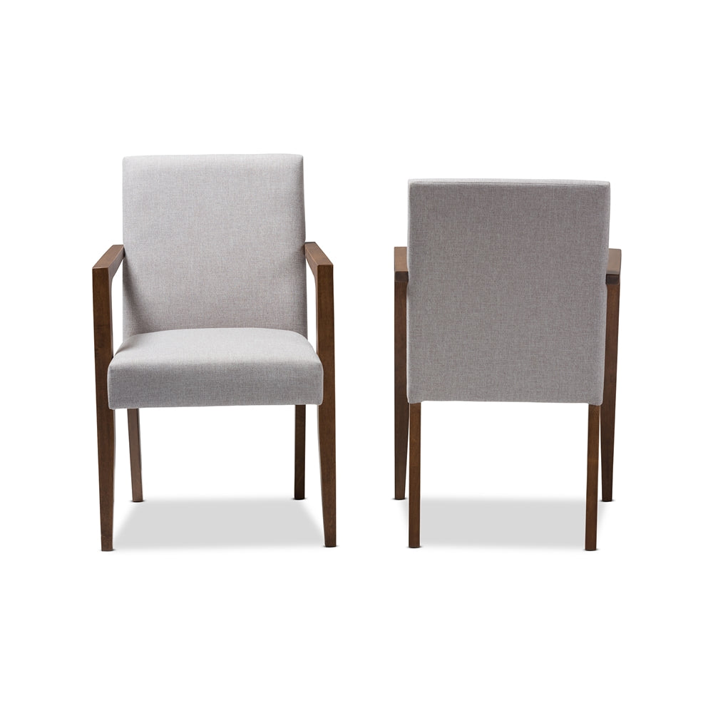 Andrea Mid-Century Modern Greyish Beige Upholstered Wooden 2-Piece Lounge Chair Set