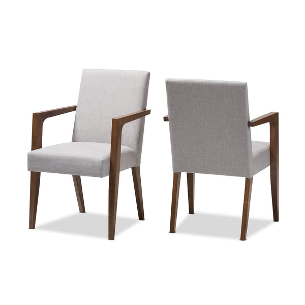 Andrea Mid-Century Modern Greyish Beige Upholstered Wooden 2-Piece Lounge Chair Set