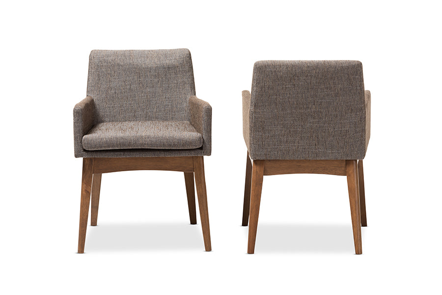 Nexus Mid-Century Modern Walnut Wood Finishing and Gravel Fabric Upholstered Arm Chair (Set of 2)