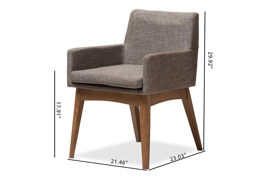 Nexus Mid-Century Modern Walnut Wood Finishing and Gravel Fabric Upholstered Arm Chair (Set of 2)