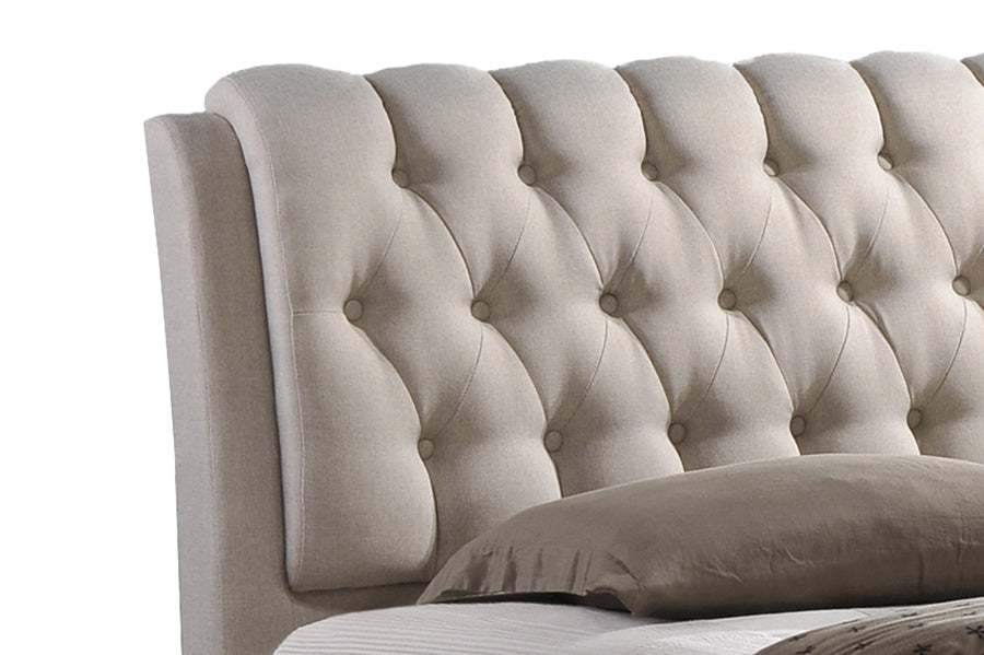 Ainge King Light Beige Fabric Bed – Modern Upholstered Design with Storage & Button Tufted Headboard